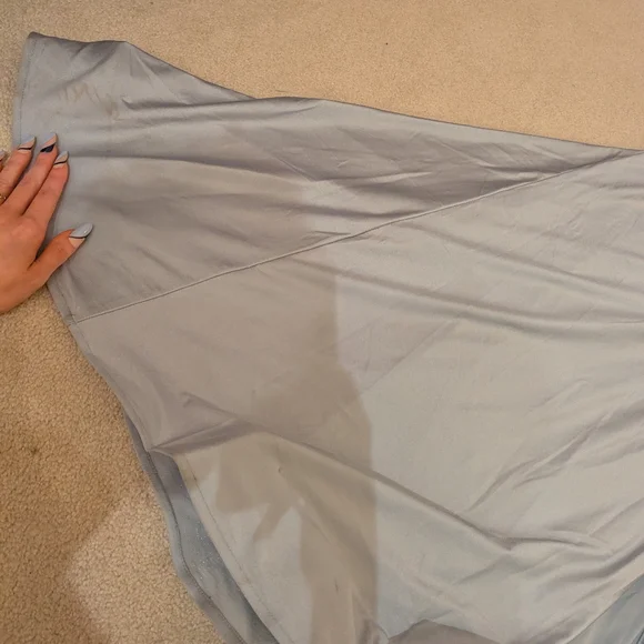 Off-the-Shoulder Corset Stretch Satin Mermaid Dress with Slight Train in Mist - Picture 15 of 16